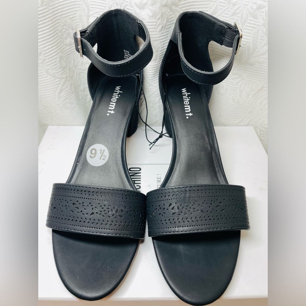 NWT Whitemt Sandals Black Color Ankle Strap Heels Size 9.5.
